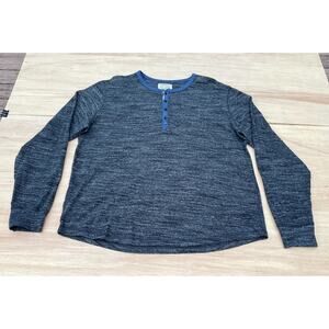 LUCKY BRAND Button Up Henley Sweatshirt Crew Neck Long Sleeve Men's Gray SIZE XL